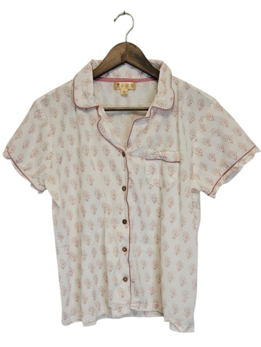 Haute Dreamz Sleepwear Short-Sleeve Button-Up Top, 100% Cotton, Size XL